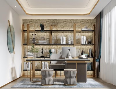 现代轻奢书房3D模型下载